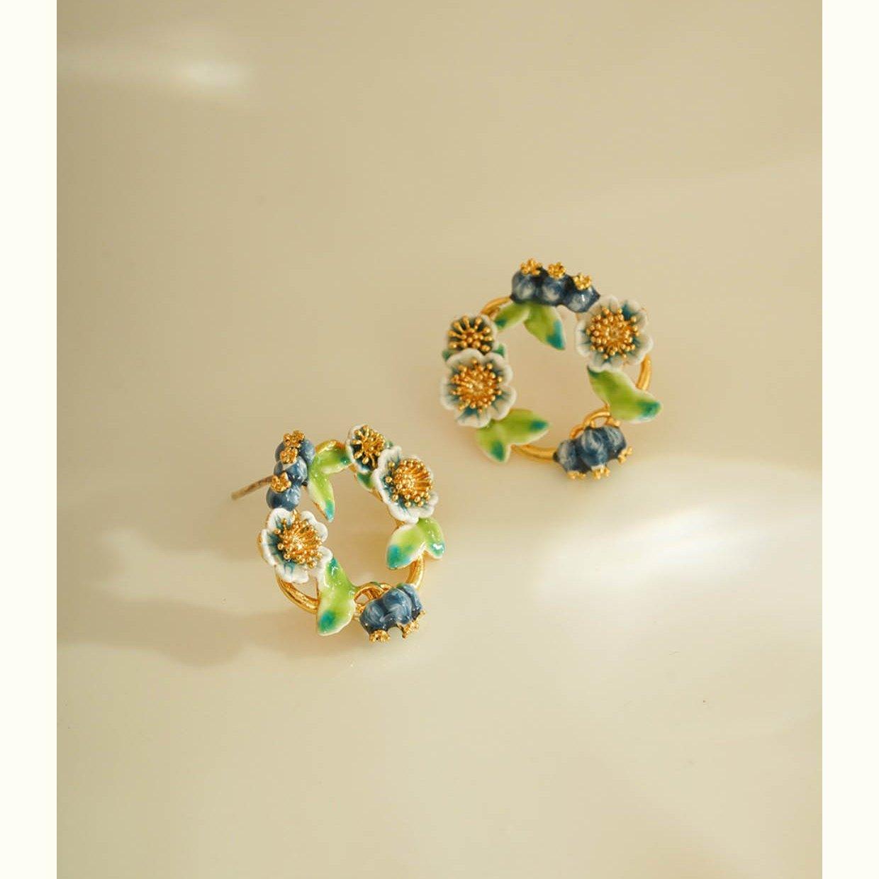 Artisan Enamel Blueberry Wreath Earrings-3