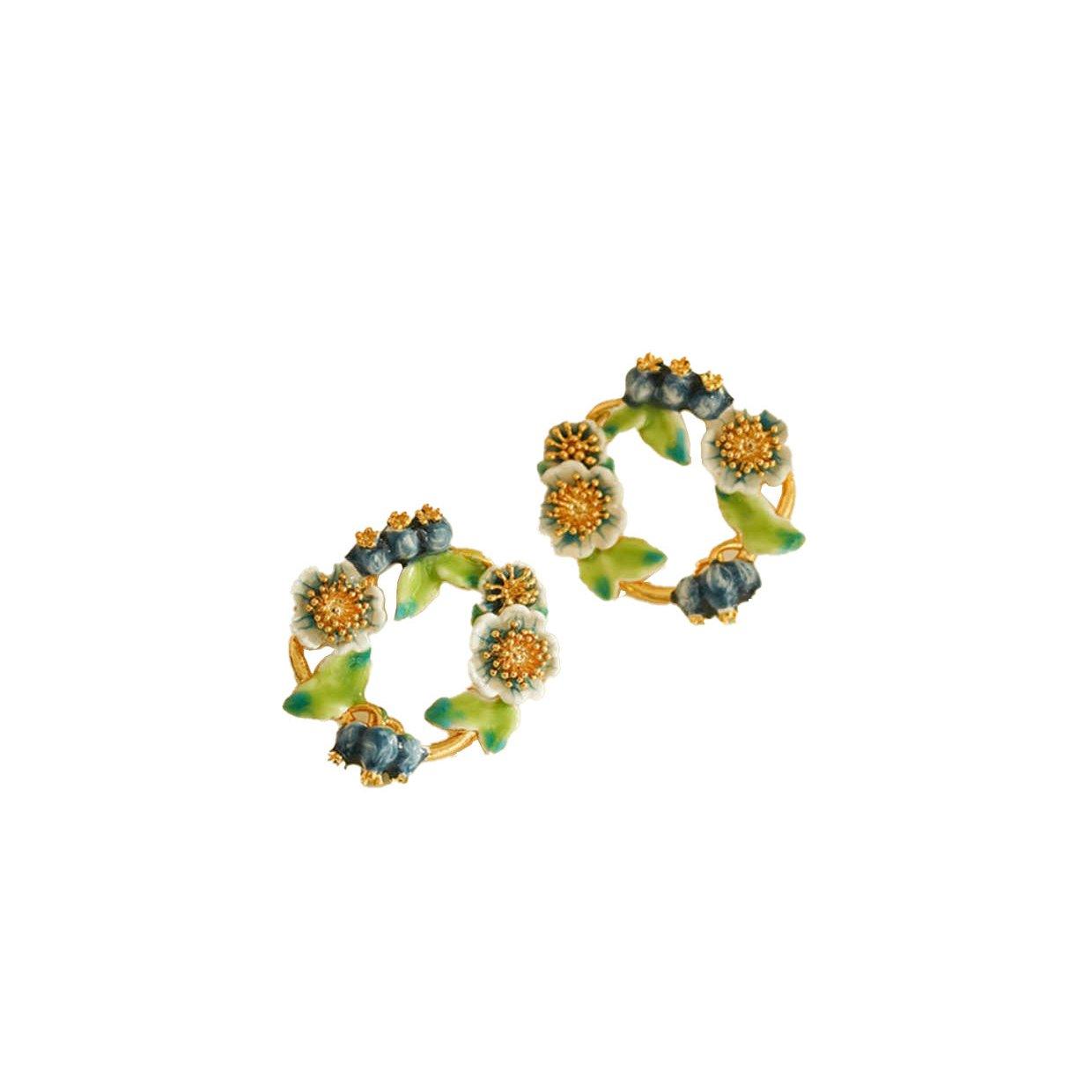 Artisan Enamel Blueberry Wreath Earrings-0