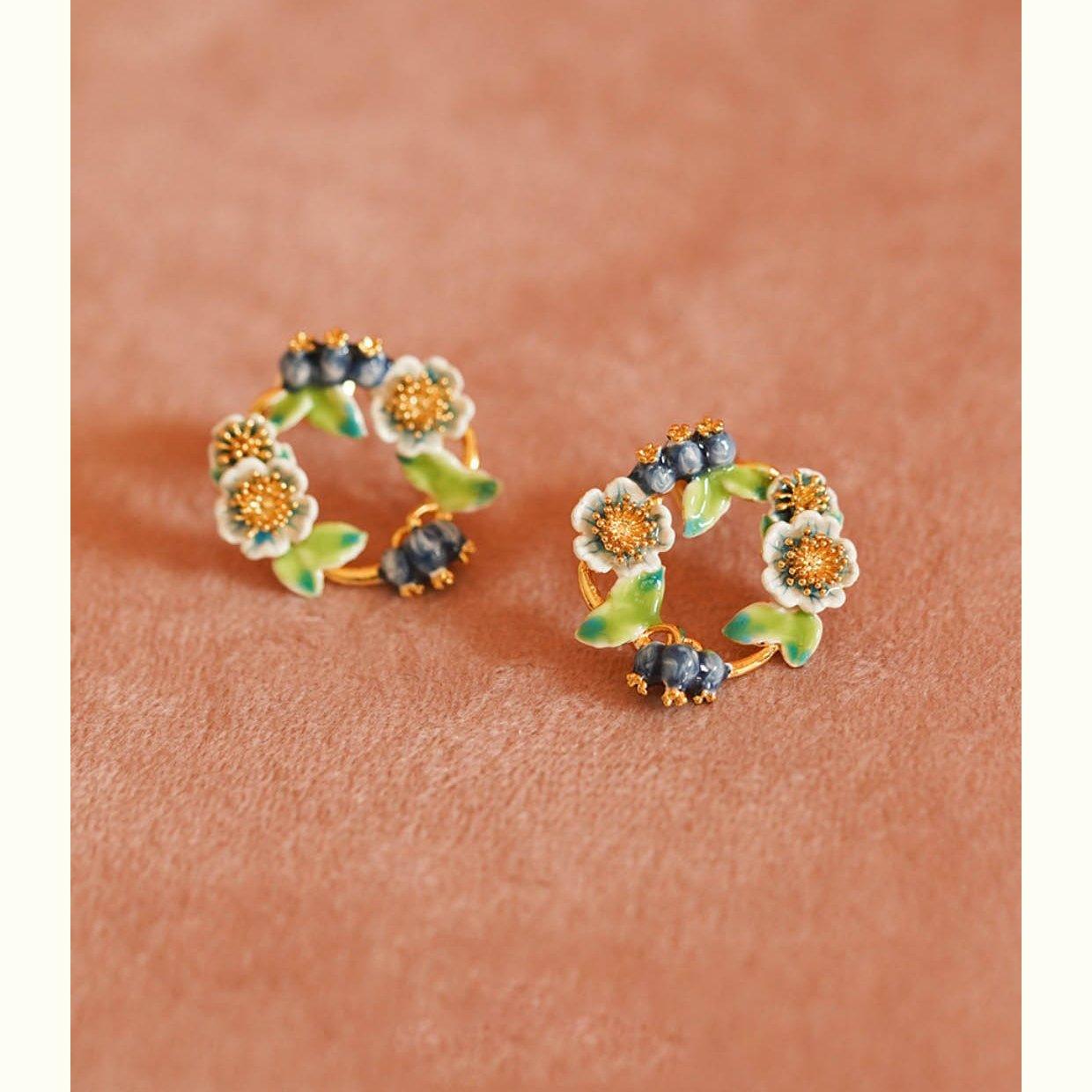 Artisan Enamel Blueberry Wreath Earrings-4