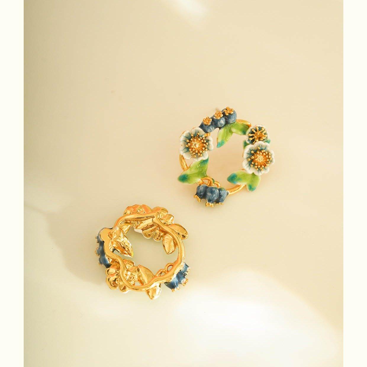 Artisan Enamel Blueberry Wreath Earrings-2