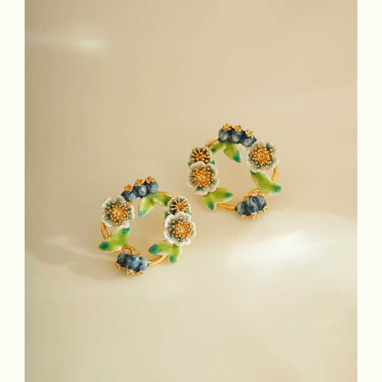 Artisan Enamel Blueberry Wreath Earrings-1